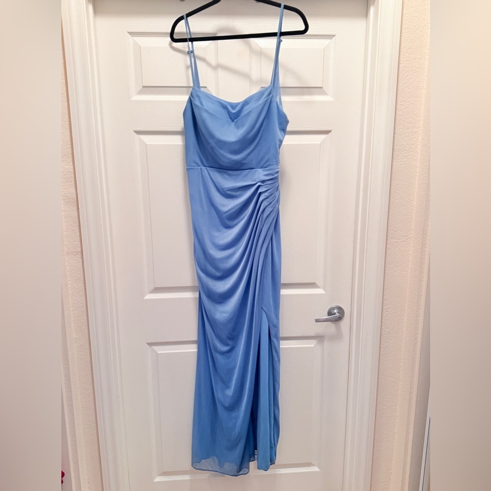 Azazie Women’s Dorita Steel Blue Mermaid Pleated Mesh Dress Size A12